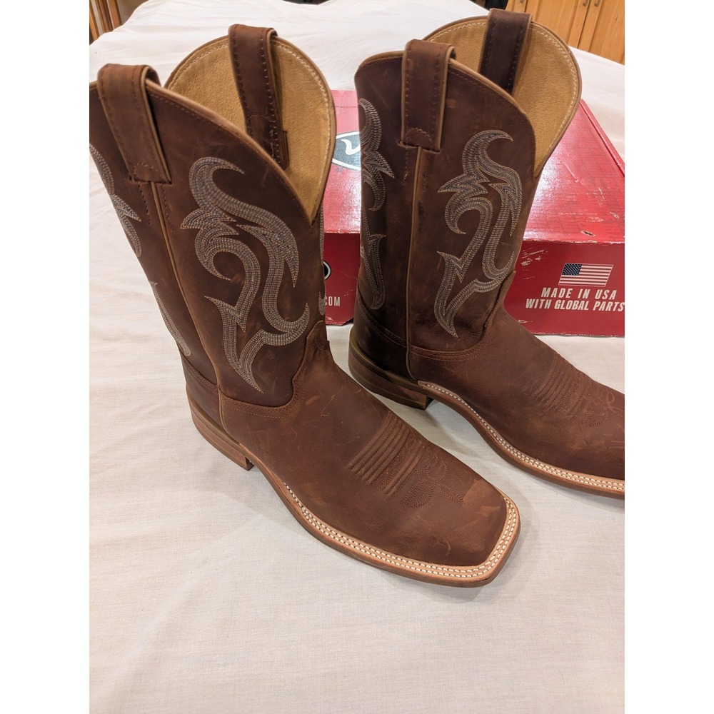 Justin Bender BR5341 Western Boots Men 9 EE Brown Leather Square Toe Vibram USA